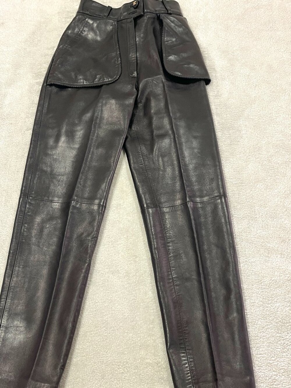Vintage Chanel Black Leather Pants with Flap Pockets Size 24